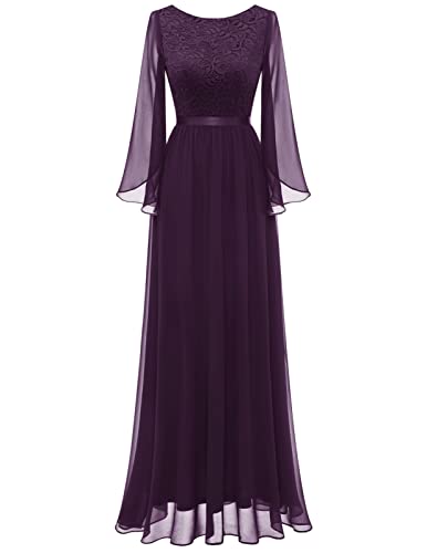 DRESSTELLS Abendkleid Lang Elegant für Hochzeit Kleid Abendkleider für Abschlussball Hochzeitsfeier Chiffon Split Flare Ärmel Grape 3XL von DRESSTELLS