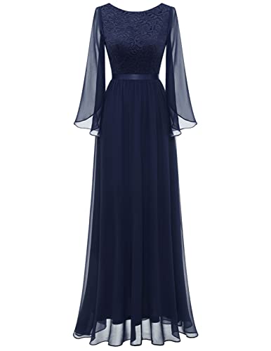 DRESSTELLS Abendkleid Lang Ballkleider Damen Lang Braut Ballkleid Damen Lang Brautkleider für Schwangere Navy 3XL von DRESSTELLS