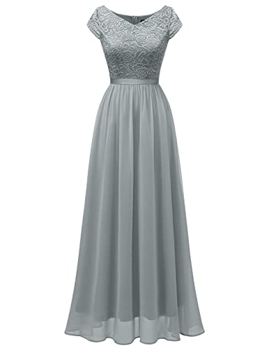 DRESSTELLS Abendkleider Damen elegant für Hochzeit Spitzenkleid Chiffon Brautjunferkleid Bridesmaid Dress Abschlusskleid lang Ballkleid Strandkleid Grey S DRESSTELLS Abendkleider Damen elegant für Hochzeit Spitzenkleid Chiffon Brautjunferkleid Bridesmaid Dress Abschlusskleid lang Ballkleid Strandkleid Grey S von DRESSTELLS