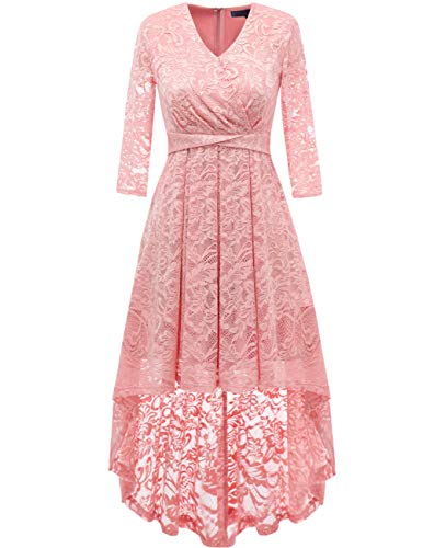 DRESSTELLS Damen Abendkleider Rosa elegant Cocktailkleid Unregelmässig Spitzenkleid Brautjungfernkleid Floral Kleid Blush L von DRESSTELLS