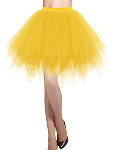 DRESSTELLS Karneval Damen Kostüm Tüllrock Tütü Minirock Tanzkleid 50er Tütü Rock Petticoat Unterrock für Karneval Party Kostüm Cosplay Dark Yellow XL von DRESSTELLS