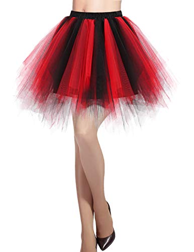 DRESSTELLS Karneval Damen Kostüm Tüllrock Tütü Minirock Tanzkleid 50er Tütü Rock Petticoat Unterrock für Karneval Party Kostüm Cosplay Black-Red XL von DRESSTELLS