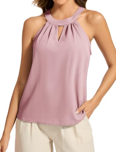 DRESSTELLS Bluse Damen Elegant Neckholder Ärmellose Oberteile Rosa Sommer Top V-Cut Schlüsselloch Einfarbig Chiffon Tops Casual Blusenshirt Blush S von DRESSTELLS