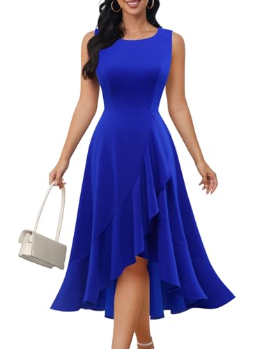 DRESSTELLS Cocktaikleid Damen Hochzeitsgast Festliche Etuikleid Elegant Blaues Vintage Curvy Partykleid Hoch-Tief Abendkleid Kurz Sommer Schickes Swing Kleid Royalblue XL von DRESSTELLS