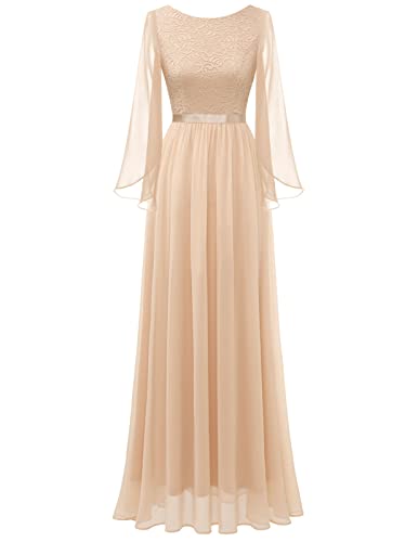 DRESSTELLS Cocktailkleid Damen Elegant Kleid Hochzeitsgast Damen Festlich Elegant Brautjungfer Kleid Champagne S von DRESSTELLS