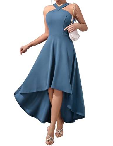DRESSTELLS Cocktailkleid Damen Elegant für Hochzeit Abendkleid Kurz Sommer Swingkleid Vintage Rockabilly Festliche Kleider Knielang Große Größen Abschlusskleid Greyblue 2XL von DRESSTELLS