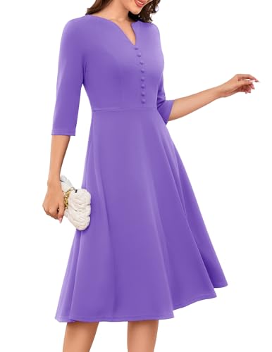 DRESSTELLS Cocktailkleid Damen Hochzeitgast Kirche Kleider mit 3/4 Ärmeln Vintage Swing Langarm Festliche Ballkleid Midi Party Freizeitkleid Lavender M DRESSTELLS Cocktailkleid Damen Hochzeitgast Kirche Kleider mit 3/4 Ärmeln Vintage Swing Langarm Festliche Ballkleid Midi Party Freizeitkleid Lavender M von DRESSTELLS