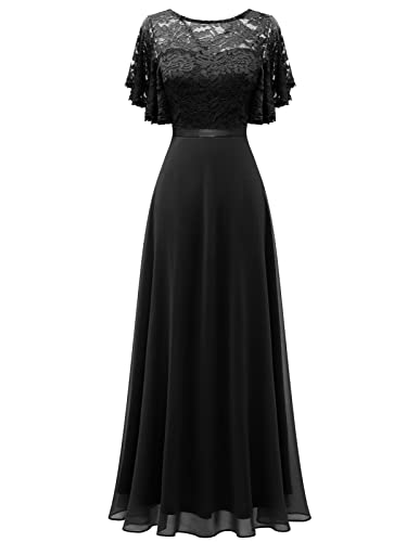 DRESSTELLS Cocktailkleid Damen Lang Kleid Festliche Kleider für Hochzeit Abendkleid Lang Elegant für Hochzeit Ballkleid Black S von DRESSTELLS