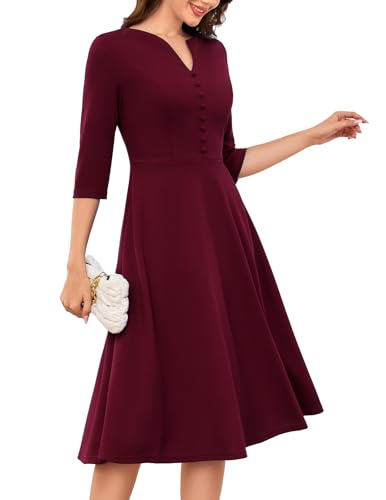 DRESSTELLS Cocktailkleid Hochzeitsgast Damen 3/4 Ärmeln Vintage Swing Festliche Ballkleid Midi Petticoat Kleid Abendkleid Langarm Damen DarkRed M DRESSTELLS Cocktailkleid Hochzeitsgast Damen 3/4 Ärmeln Vintage Swing Festliche Ballkleid Midi Petticoat Kleid Abendkleid Langarm Damen DarkRed M von DRESSTELLS