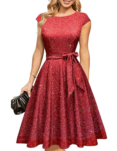 DRESSTELLS Cocktailkleid for Damen Wedding Guest 2025 Sparkly Holiday Prom Party Kleid, Sequin Aline Modest Mother of Bride Midi Kleid Glitter Rot L DRESSTELLS Cocktailkleid for Damen Wedding Guest 2025 Sparkly Holiday Prom Party Kleid, Sequin Aline Modest Mother of Bride Midi Kleid Glitter Rot L von DRESSTELLS
