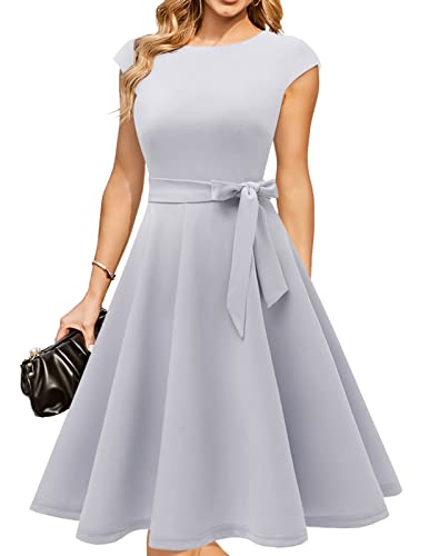 DRESSTELLS Damen Elegant Brautmutterkleider Hochzeitskleider Audrey Hepburn Kleid Damen Elegant Hochzeit Cocktailkleid Silver L von DRESSTELLS