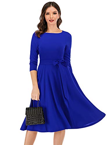 DRESSTELLS Damen 1950s Retro Vintage Rockabilly Kleid Festliches Partykleider Knielang 3/4 Arm Ballkleid Elegant Abendkleid A-Line Faltenrock Royalblue 2XL von DRESSTELLS