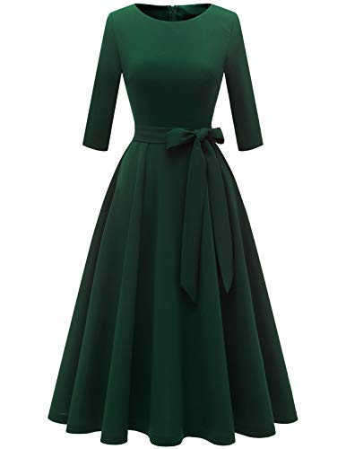 DRESSTELLS Damen 1950s Retro Kleid Elegant Swing A-Line Cocktailkleid Vintage Abendkleid Knielang Abendkleid Brautjungfer Faltenrock DarkGreen XL von DRESSTELLS