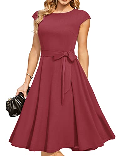 DRESSTELLS Damen A-Line Swing Festlich Knielang Hochzeit Cocktailkleid Rundhald Cape Arm Weihnachtskleidid Raspberr M von DRESSTELLS