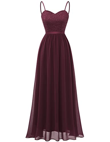 DRESSTELLS Damen Ärmellos Abendkleider Maxi Lang Ballkleid Chiffon Spitzen Brautjungfernkleider Hochzeitskleider für gäste Bodenlang Brautkleid Burgundy M von DRESSTELLS