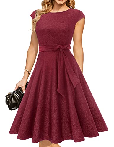 DRESSTELLS Damen Abendkleid Elegantes Paillettenkleid Weihnachtskleider Festliche Kleider Vintage Retro Kleider Winter Glitzerkleider Burgundy L von DRESSTELLS