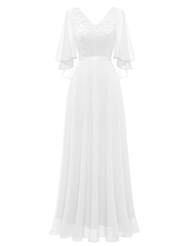 DRESSTELLS Damen Abendkleid Lang Elegant für Hochzeit Ballkleider Damen Lang Kleider Lang Elegant für Hochzeit White M von DRESSTELLS