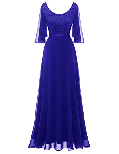 DRESSTELLS Damen Abendkleid Lang Elegant für Hochzeit Chiffon Brautjungfernkleider Bodenlang Cocktailkleid Große Größe Spitzen Ballkleid Royalblue 2XL von DRESSTELLS