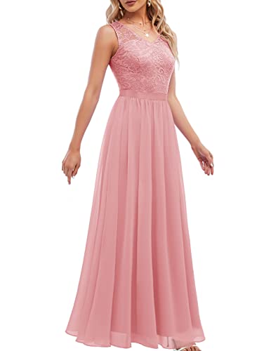 DRESSTELLS Damen Ärmellos Abendkleider Chiffon Spitzen Brautjungfernkleider Vintage Cocktailkleider Festlich Elegant Ballkleid Blush S von DRESSTELLS