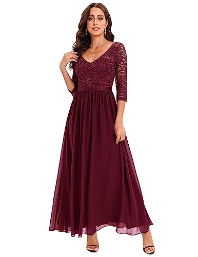 DRESSTELLS Damen Abendkleider Elegant für Hochzeit Cocktailkleid Spitzen Ballkleider Maxilang Burgundy S von DRESSTELLS