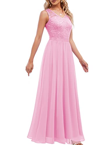 DRESSTELLS Damen Ärmellos Abendkleider Chiffon Spitzen Brautjungfernkleider Vintage Cocktailkleider Festlich Elegant Ballkleid Pink S von DRESSTELLS