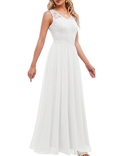 DRESSTELLS Damen Abendkleider Elegant für Hochzeit Cocktailkleid Spitzen Ballkleider Maxilang von DRESSTELLS