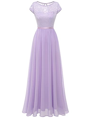 DRESSTELLS Damen Abendkleider Lang Chiffon Brautjungfernkleider Hochzeitskleid Spitzenkleider Lavender XL von DRESSTELLS