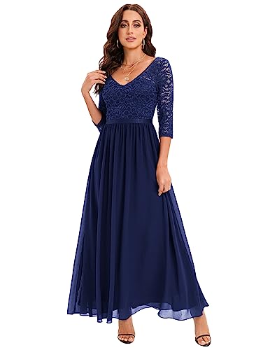 DRESSTELLS Damen Abendkleider Lang Chiffon Brautjungfernkleider Hochzeitskleid Spitzenkleider Navy M von DRESSTELLS