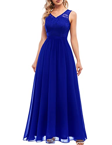 DRESSTELLS Damen Ärmellos Abendkleider Maxi Lang Ballkleid Chiffon Spitzen Brautjungfernkleider Hochzeitskleider für gäste Bodenlang Brautkleid Royalblue M von DRESSTELLS