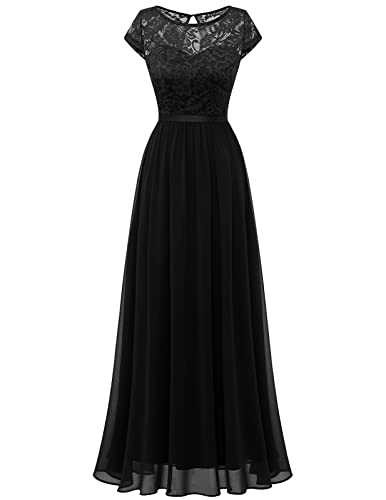 DRESSTELLS Damen Ballkleider lang Chiffon Abendkleider Lang V Ausschnitt Brautjungfernkleid Lang Black 3XL von DRESSTELLS