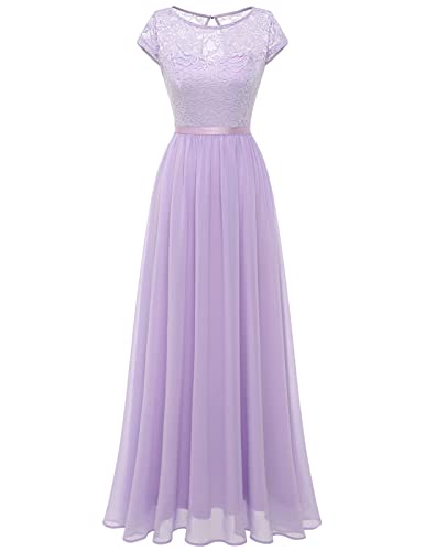 DRESSTELLS Damen Ballkleider lang Chiffon Abendkleider Lang V Ausschnitt Brautjungfernkleid Lang Lavender 3XL von DRESSTELLS