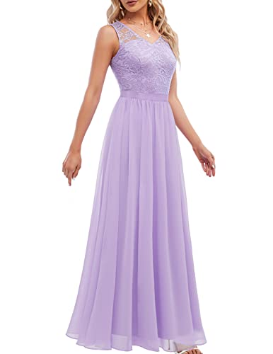 DRESSTELLS Damen Ballkleider lang Chiffon Abendkleider Lang V Ausschnitt Brautjungfernkleid Lang Lavender XL von DRESSTELLS