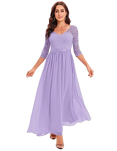 DRESSTELLS Damen Ballkleider lang Chiffon Abendkleider Lang V Ausschnitt Brautjungfernkleid Lang Lavender XL von DRESSTELLS