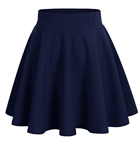 DRESSTELLS Damen Basic Solide Vielseitige Dehnbar Informell Mini Glocken Rock Navy L von DRESSTELLS