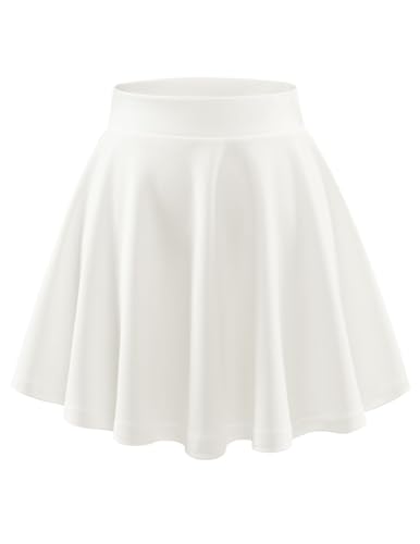 DRESSTELLS Damen Basic Solide Vielseitige Dehnbar Informell Mini Glocken Rock Weiß White M von DRESSTELLS