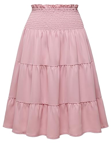 DRESSTELLS Damen Chiffon Rock Midi Plisseerock Elegent Boho Faltenrock Lang Skirt Blush M von DRESSTELLS