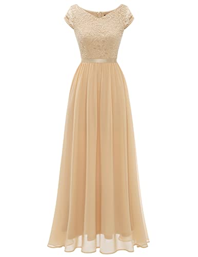 DRESSTELLS Abendkleider Damen Ballkleid Lang Abendkleider Elegant für Hochzeit Abschlusskleid lang Ballkleid Strandkleid Lang Champagne XL von DRESSTELLS