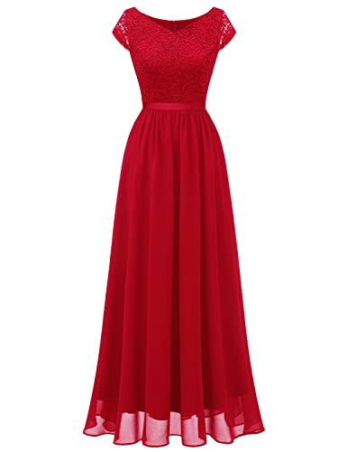 DRESSTELLS Abendkleid Lang Elegant für Hochzeit Kleid Cocktailkleid Damen Elegant mit Ärmeln Elastische Taille lang Ballkleid Red 2XL DRESSTELLS Abendkleid Lang Elegant für Hochzeit Kleid Cocktailkleid Damen Elegant mit Ärmeln Elastische Taille lang Ballkleid Red 2XL von DRESSTELLS