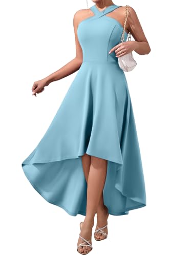 DRESSTELLS Cocktailkleid Damen Elegant für Hochzeit Abendkleid Kurz Sommer Swingkleid Vintage Rockabilly Blau Festliche Kleider Knielang Abschlusskleid Blue M von DRESSTELLS