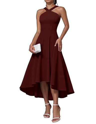 DRESSTELLS Damen Cocktailkleid Formaler Halfter Hochtief Kleider Hochzeit Gast Abend Party Graduierung Kleid Burgundy S von DRESSTELLS