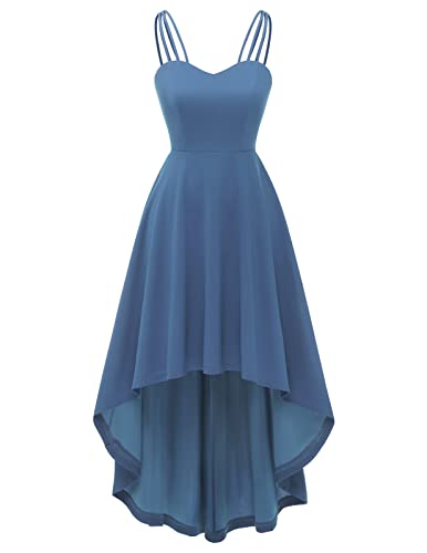 DRESSTELLS Damen Cocktailkleid Lang Elegant für Hochzeit Chiffon Brautjungfernkleider Bodenlang Cocktailkleid mit Spaghettiträgern Spitzen Ärmellos Ballkleid Grey Blue 3XL von DRESSTELLS