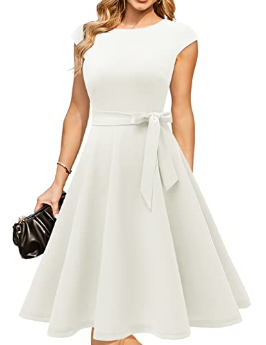 DRESSTELLS Damen Elegant Brautmutterkleider Hochzeitskleider Audrey Hepburn Kleid Damen Elegant Hochzeit Cocktailkleid White L von DRESSTELLS