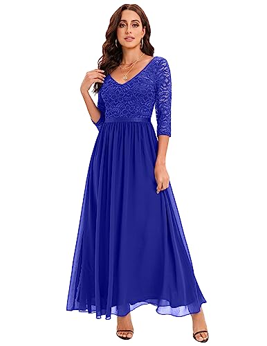 DRESSTELLS Damen Elegant Chiffon Abendkleider V-Ausschnitt Spitzen Brautjungfernkleider Ballkleid Royalblue 3XL von DRESSTELLS