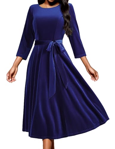 DRESSTELLS Damen Elegant Samtkleid Weihnachtskleid Festliche Kleider Vintage Retro Kleider Hochzeit Abendkleid Velvet Navy M von DRESSTELLS