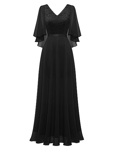 DRESSTELLS Damen Festliche Cocktailkleider für Hochzeit Ballkleider Damen Lang Elegante Kleider Black 2XL von DRESSTELLS