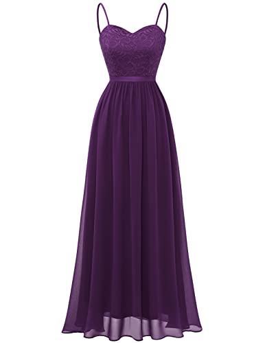 DRESSTELLS Abendkleid Festlich Elegant Kleid Damen Hochzeit Groß Größen Ballkleid Lang Lila Brautjungfernkleider mit Spaghettiträger Hochzeitgastkleider Grape 3XL von DRESSTELLS