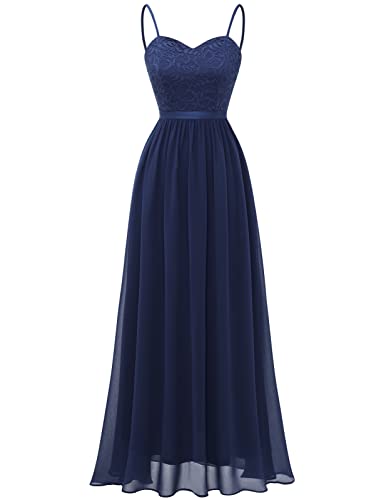 DRESSTELLS Abendkleider Elegant für Hochzeit Dunkelblau Festlich Ballkleid Damen Lang Große Größen Brautkleid Standesamt Brautjungfernkleider mit Träger Jugendweihe Kleider Navy 3XL von DRESSTELLS