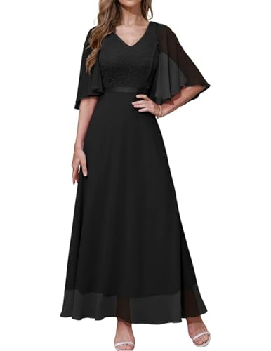 DRESSTELLS Damen Formelle Kleider Hochzeitsgast Chiffon Cape Ärmel Brautjungfer Kleider Abendkleider Black S von DRESSTELLS