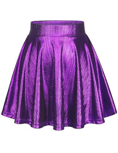 DRESSTELLS Glitter Pailletten Rock für Frauen Mini Skater Röcke Vielseitig A-Linie Basic Stretchy Flared Casual Faltenrock Purple M von DRESSTELLS