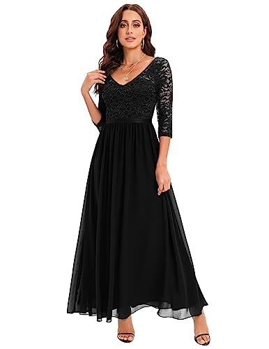 DRESSTELLS Damen Hochzeitskleider für Damen Chiffon Abendkleid Langarm Spitzen Brautjungfernkleid Lang Black L von DRESSTELLS